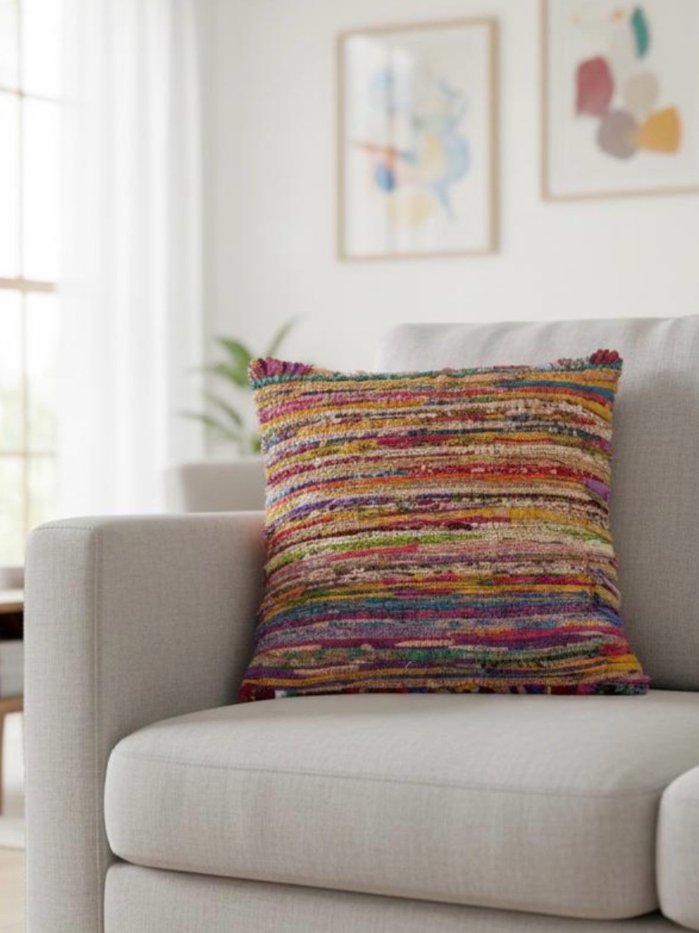 Hand woven multicolored Chidi pillow cover.